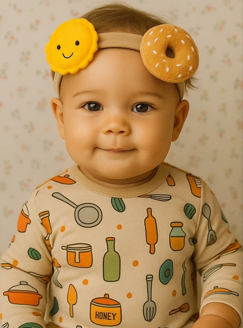 Baby Headband with Smiling Sun and Donut Plush Toys