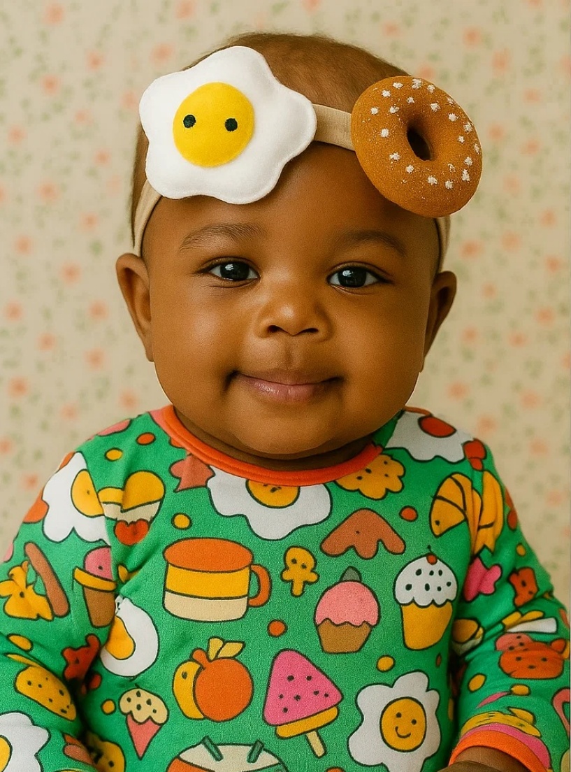 Cute Baby Headband with Donut and Fried Egg Plush Toys