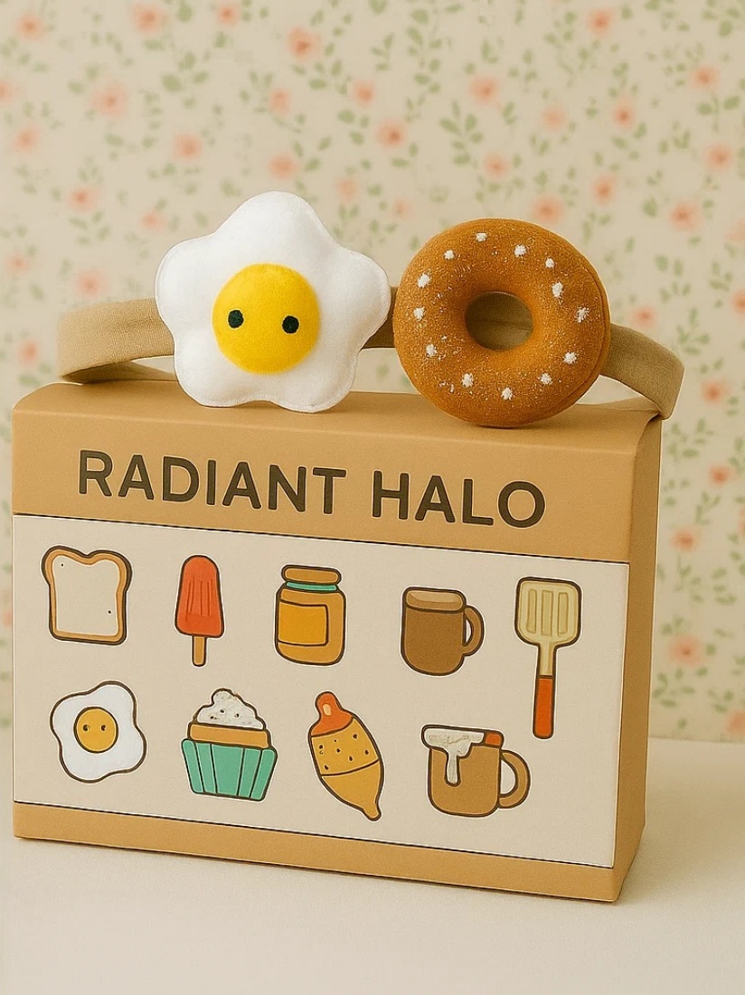 Cute Baby Headband with Donut and Fried Egg Plush Toys
