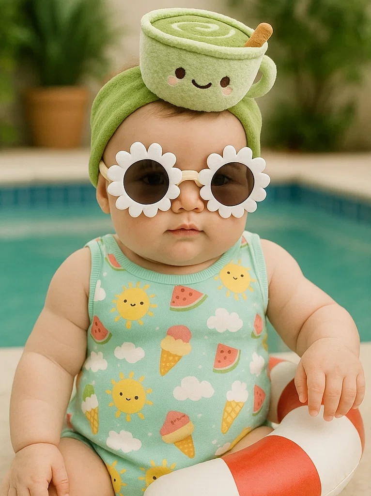 Japanese Matcha Baby Headband – Soft Plush Green Tea Cup Style Infant Hairband