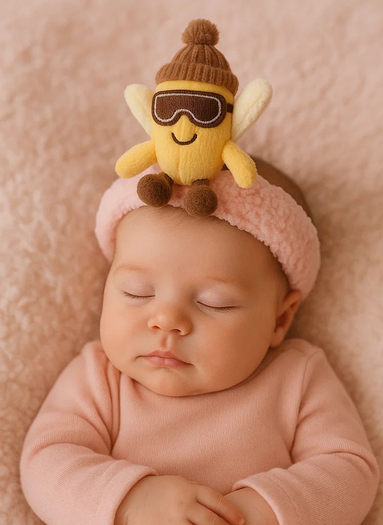 Winter Banana Baby Plush Headband with Beanie Hat – Cozy Fruit Style