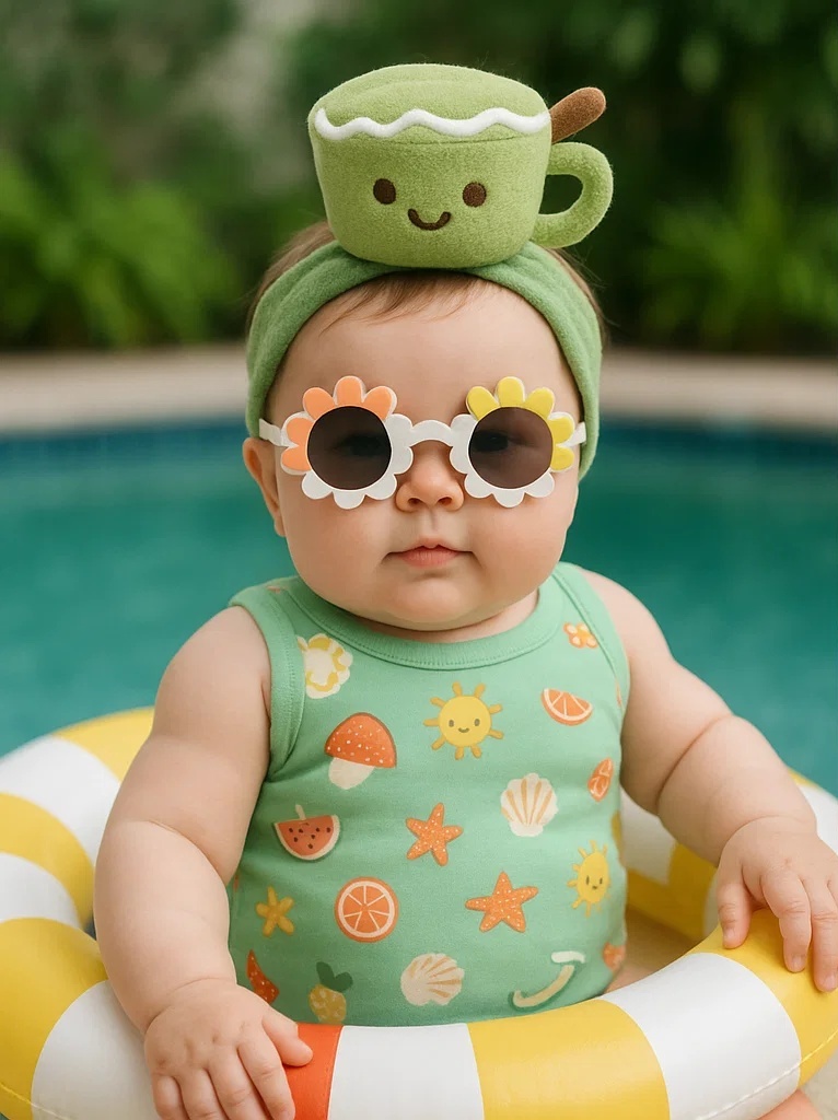 Uji Matcha Baby Headband – Plush Japanese Green Tea Cup Design for Infants