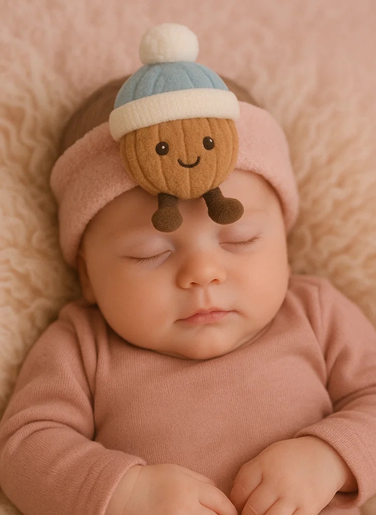 Chestnut Cutie Baby Plush Headband with Pom Beanie – Autumn Nut Style