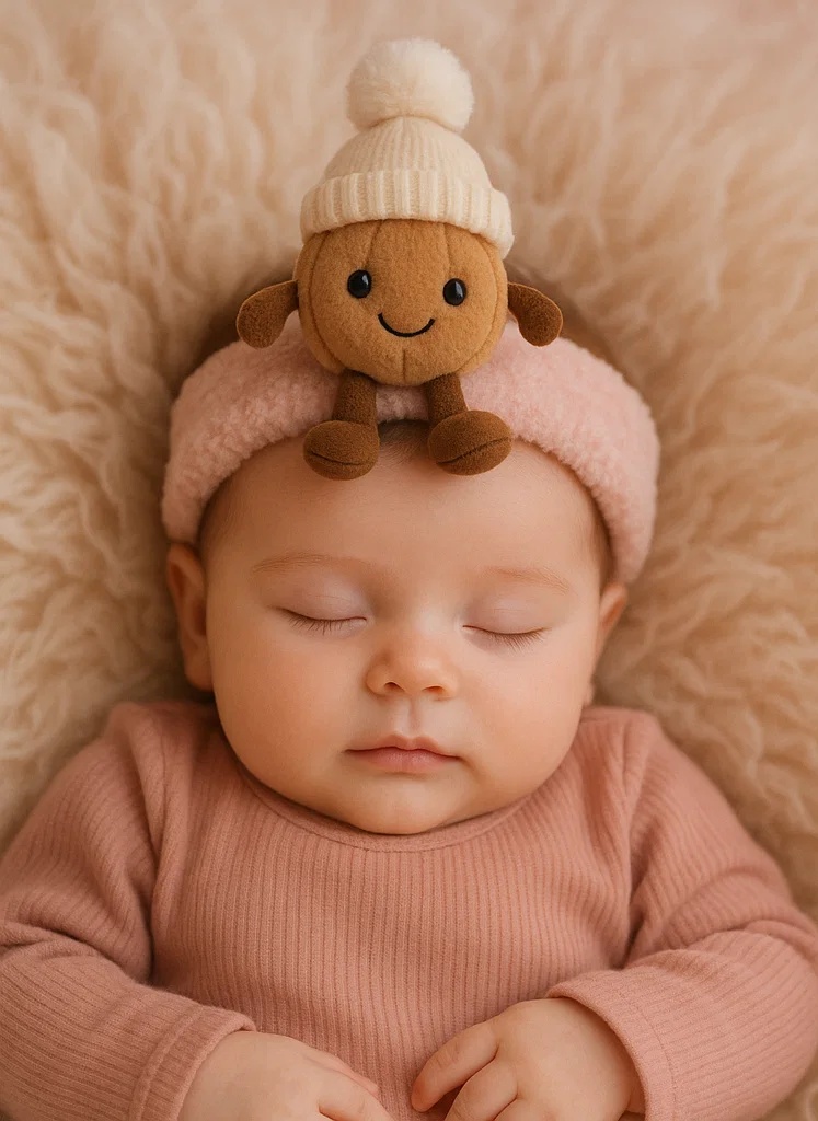 Pom-Pom Chestnut Baby Plush Headband – Soft Nut Style for Toddlers