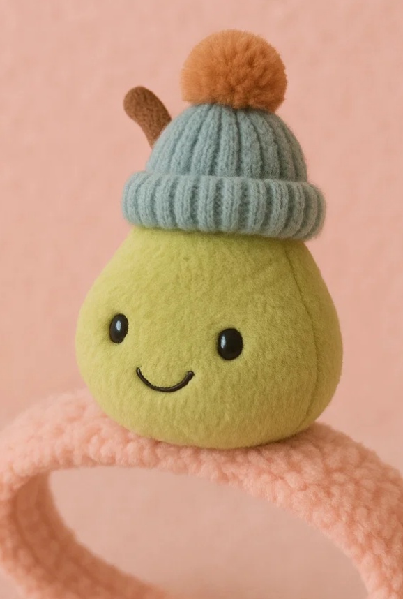 Pear Baby Plush Headband with Pom Hat – Cozy Green Fruit Look