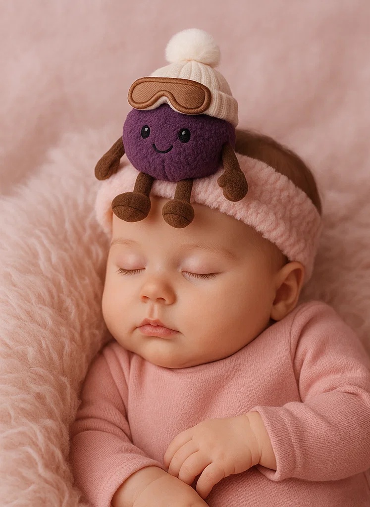 Tiara de Bebê com Brinquedo de Ameixa - Edição de Inverno com Touca de Pompom