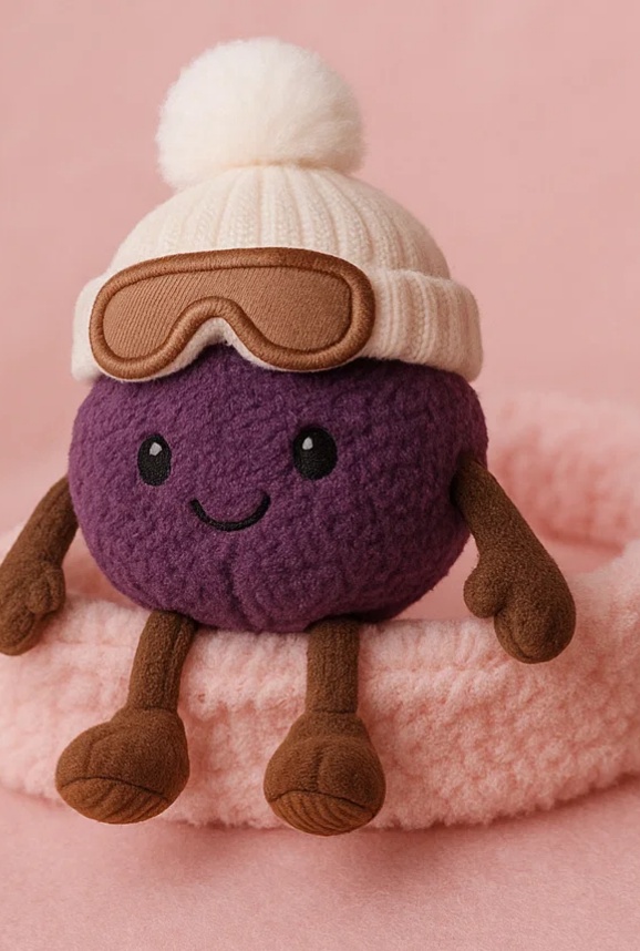 Tiara de Bebê com Brinquedo de Ameixa - Edição de Inverno com Touca de Pompom