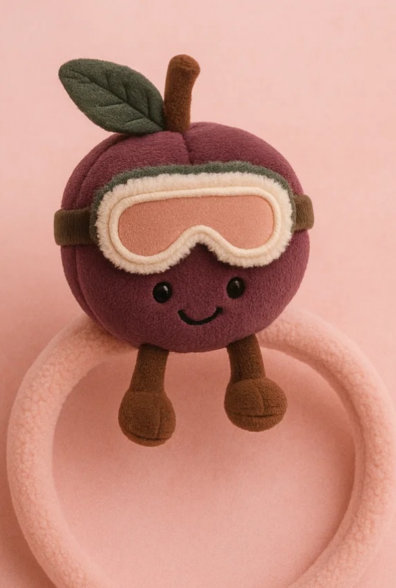 Čelenka pro miminka s plyšovou švestkou – Zimní edice s růžovými brýlemi