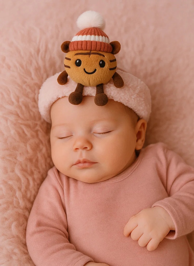 Tiger Cub Baby Plush Headband with Pom Hat – Forest Animal Edition