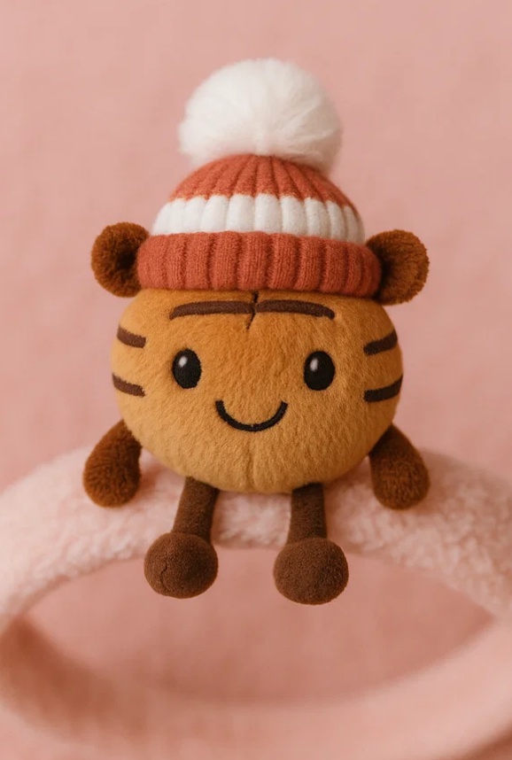 Tiger Cub Baby Plush Headband with Pom Hat – Forest Animal Edition
