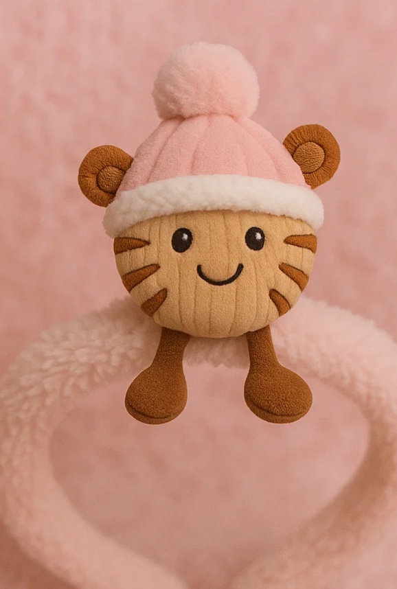 Pink Pom Tiger Baby Plush Headband – Soft Winter Cub Style