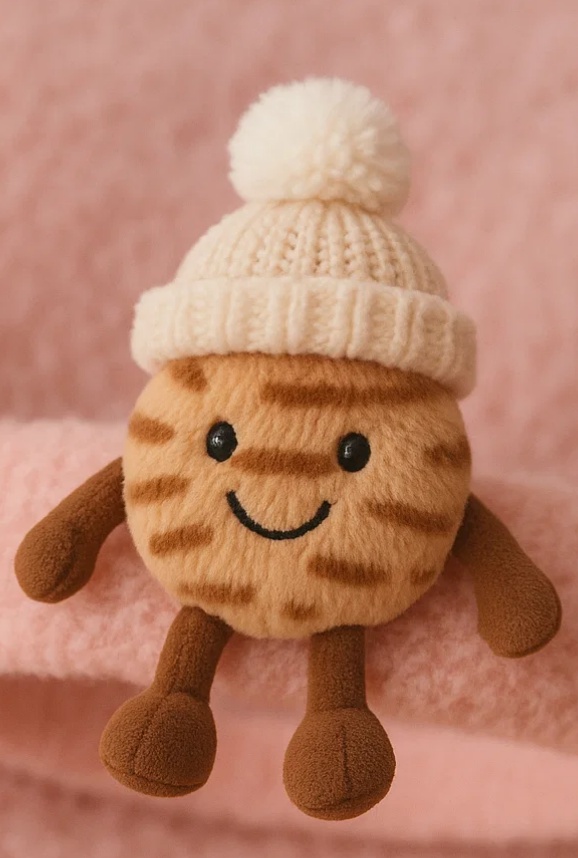 Striped Nut Baby Plush Headband with White Pom Hat – Cozy Winter Charm