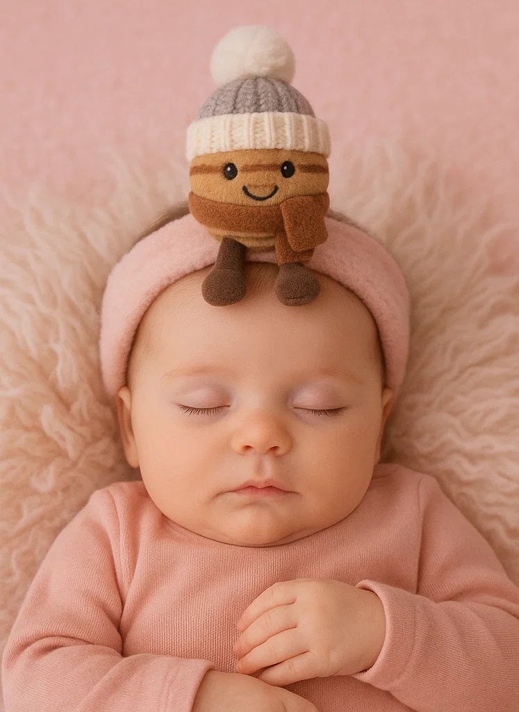 Striped Nut Baby Plush Headband with Scarf and Grey Hat – Woodland Winter Look