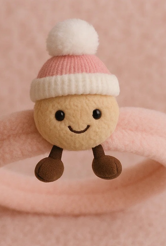 Pink Hat Nut Baby Plush Headband – Soft Beige Winter Delight