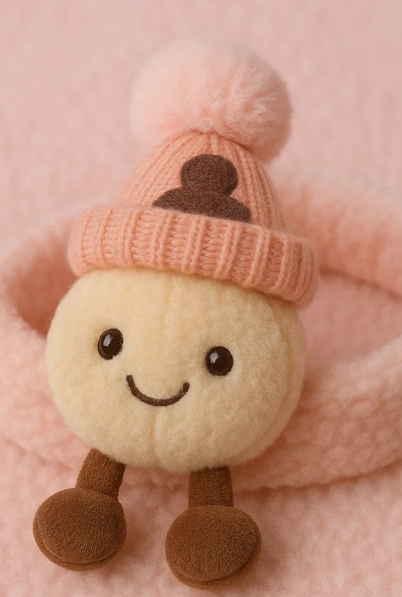 ふわふわフルーツベビーヘッドバンド・モモぬいぐるみ帽子付き – 冬の愛されスタイル