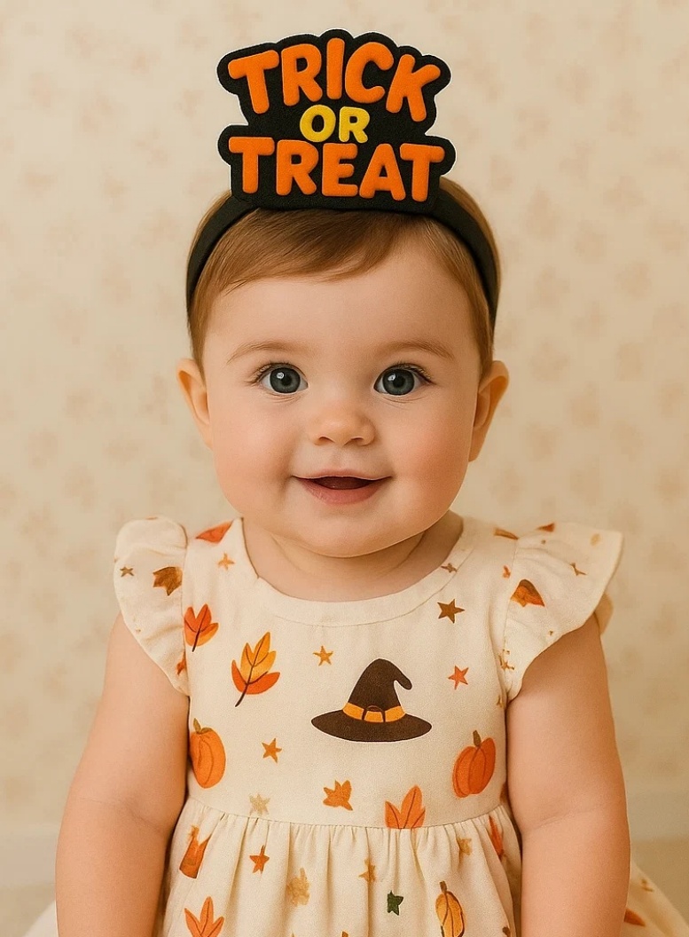 Trick or Treat: Baby Headband with Crochet Ghost, Pumpkin, and Witch Hat
