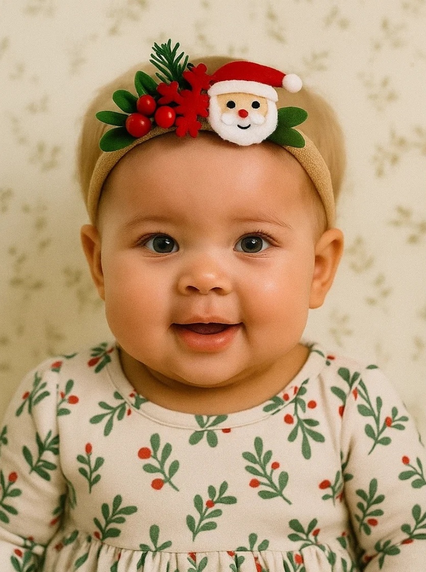 Santa Claus & Pinecone Christmas Baby Headband