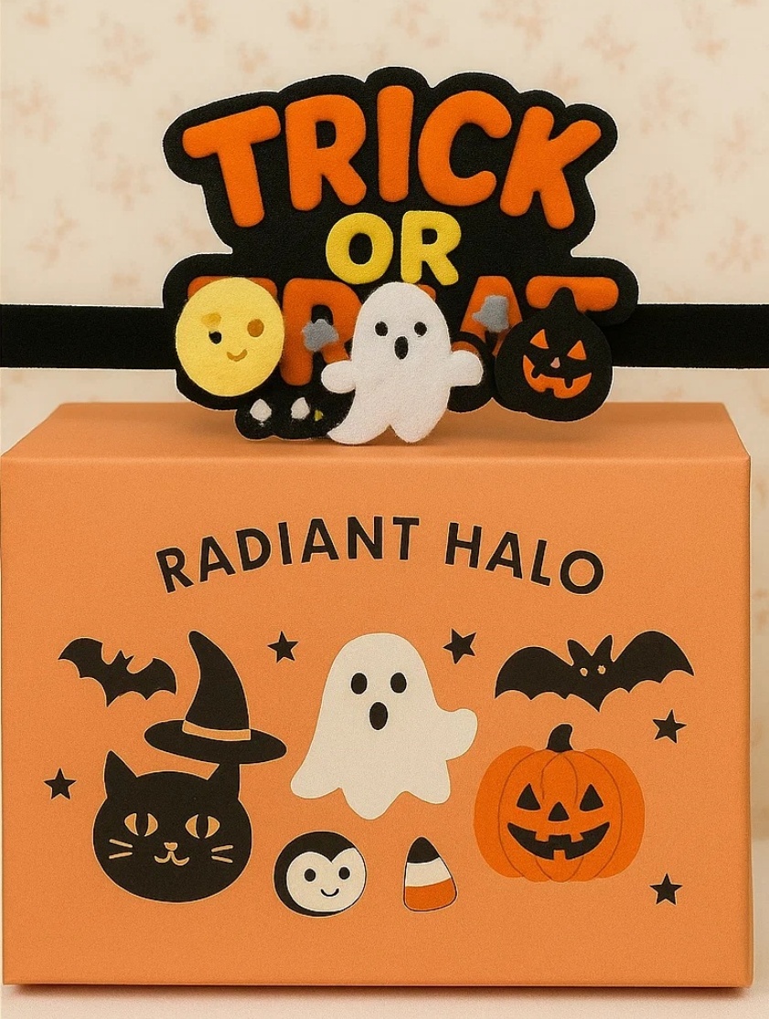 Trick or Treat: Baby Headband with Crochet Ghost, Pumpkin, and Witch Hat