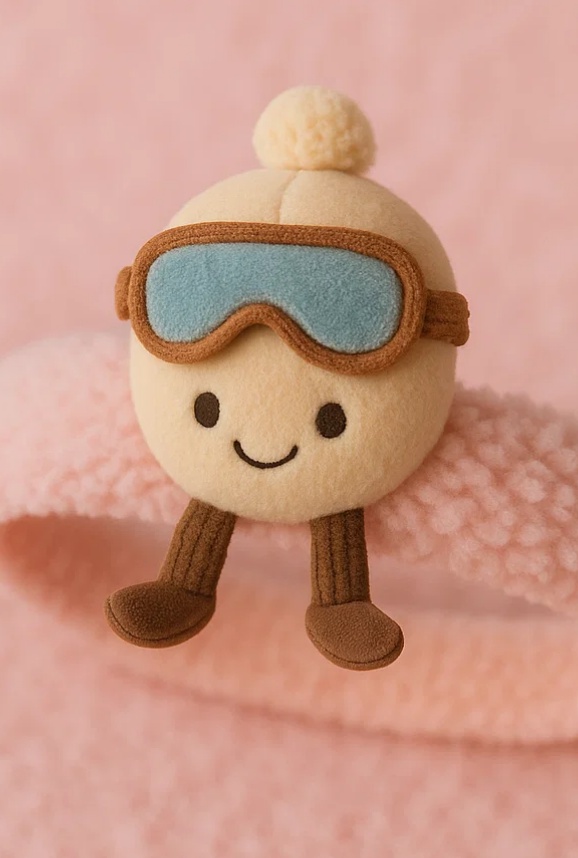 Diadema para bebé con muñeco de durazno – Modelo invernal con gorro blanco y gafas