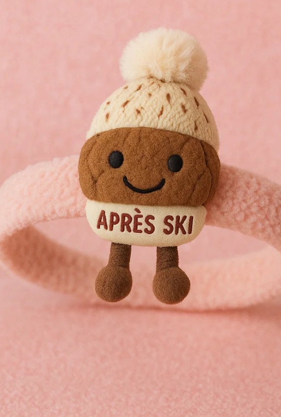 Bentiță pentru bebeluși cu jucărie nucă – Model iarnă cu căciuliță și inscripție Après Ski