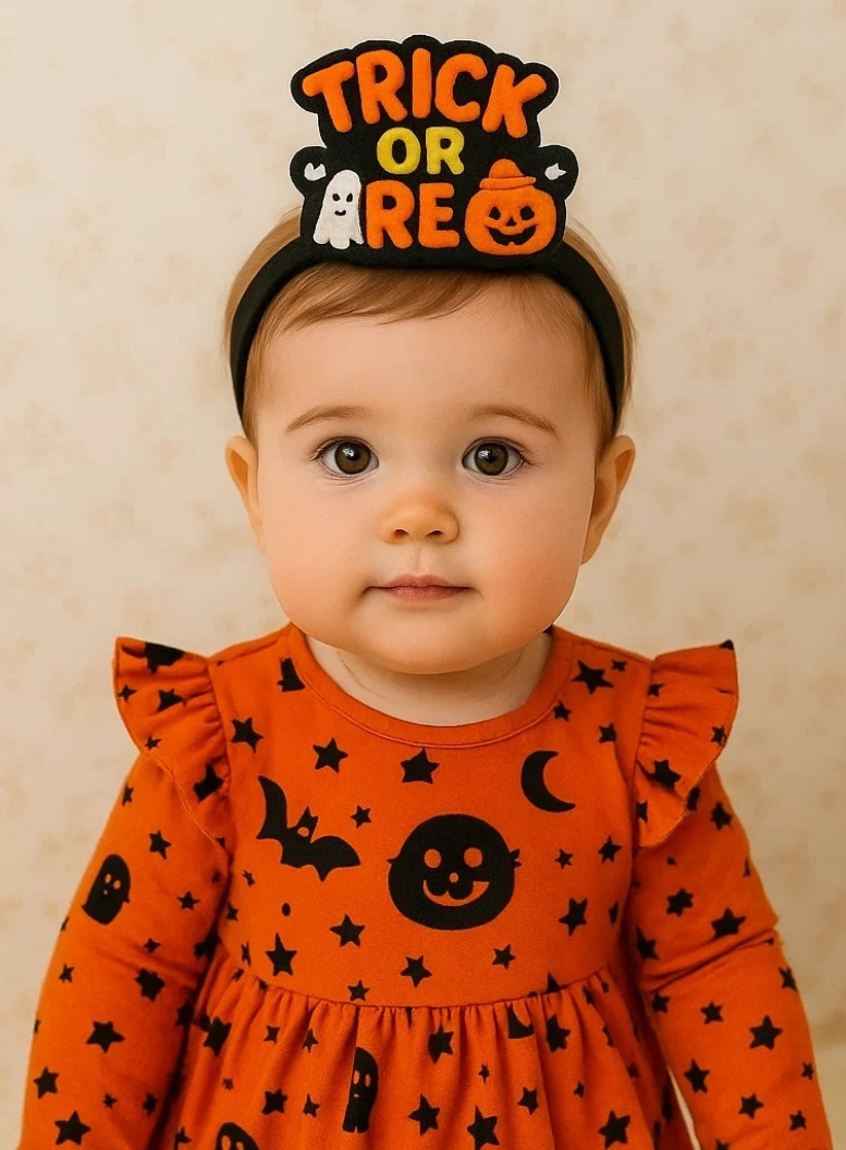 Trick or Treat: Baby Headband with Crochet Ghost and Pumpkin