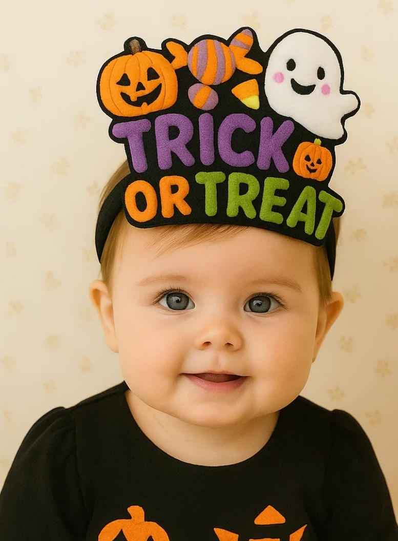 Trick or Treat Halloween Baby Headband con Dulces y Fantasmas