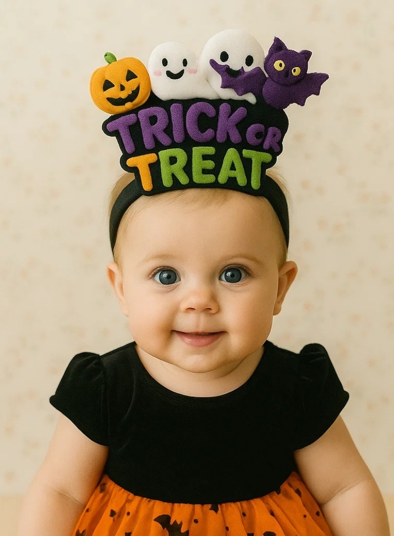 Trick or Treat Halloween Baby Headband avec Citrouilles, Fantômes et Chauves-souris