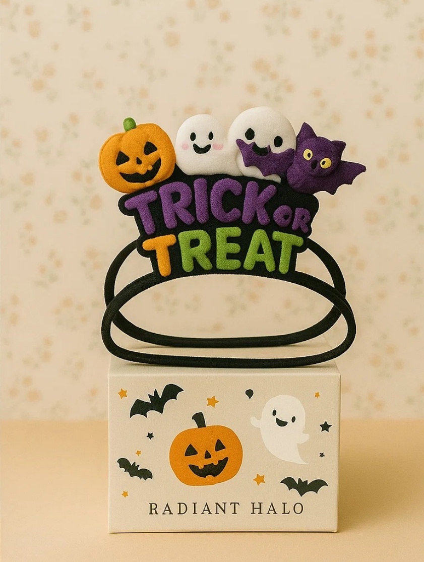 Trick or Treat Halloween Baby Headband avec Citrouilles, Fantômes et Chauves-souris