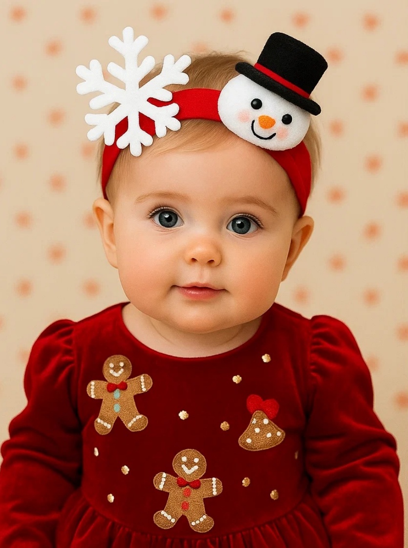 Tiara de Natal para Bebê com Boneco de Neve e Árvore