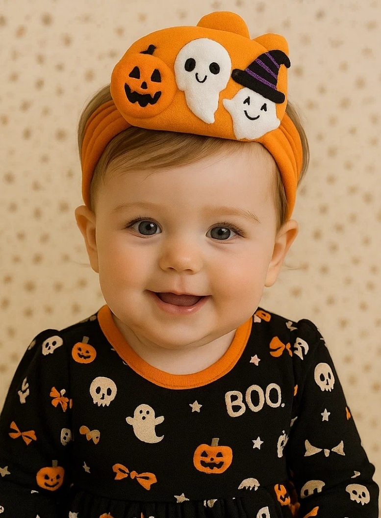 Trick or Treat Headband pentru Bebeluși de Halloween cu Dulciuri și Fantome