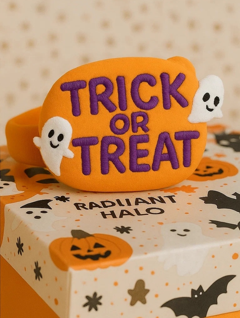 Trick or Treat Headband pentru Bebeluși de Halloween cu Dulciuri și Fantome