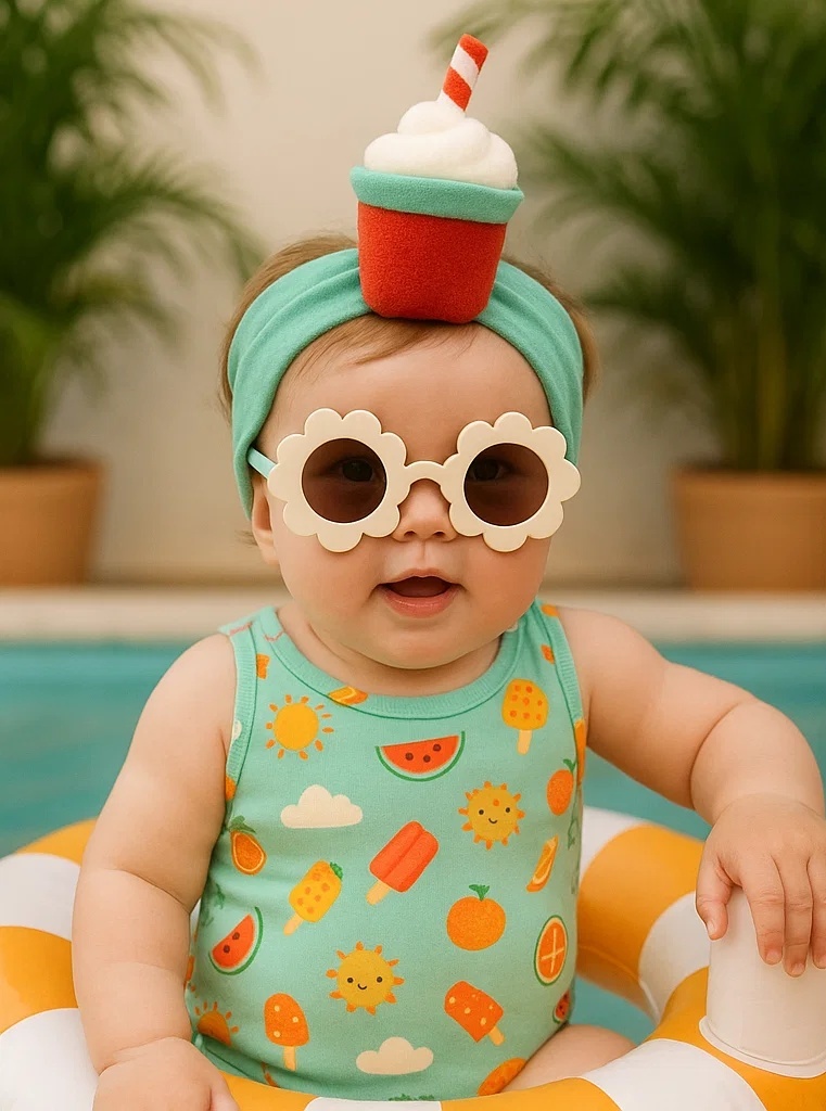 Baby Haarband im Sommergetränk-Stil mit Sahne und Strohhalm | Summer Drink Style Baby Headband with Cream Top