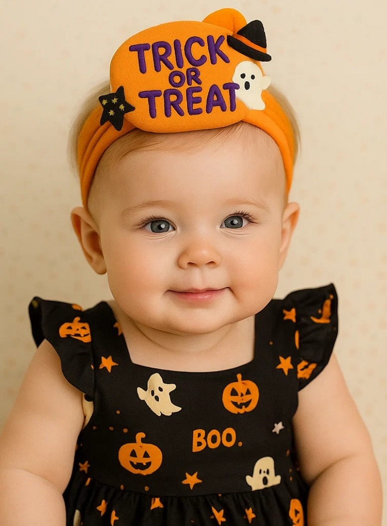 Trick or Treat Baby Headband Halloweeniga Kõrvitsade, Kummituste ja Lendavate Nahkhiirudega