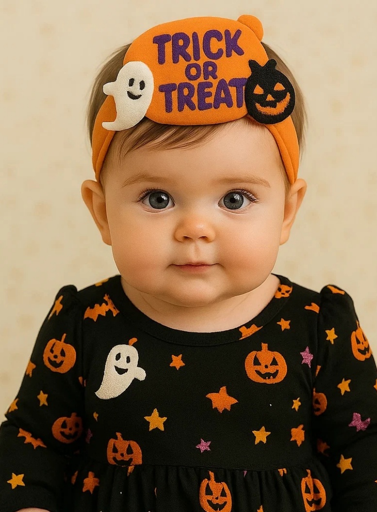 Trick or Treat Baby Headband pro Halloween s Dýněmi, Strašidly a Netopýry