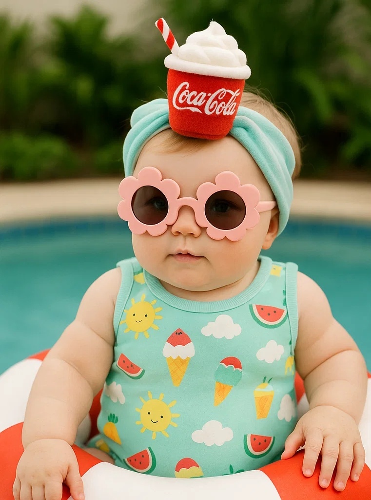 Bandeau Bébé Style Boisson Gazeuse avec Crème Fouettée | Cola Drink Style Baby Headband with Cream Swirl