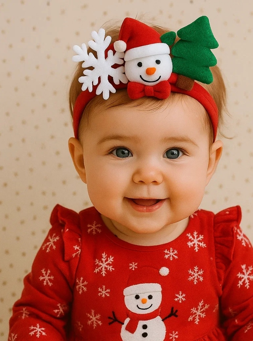 Christmas Smiling Snowman & Tree Baby Headband