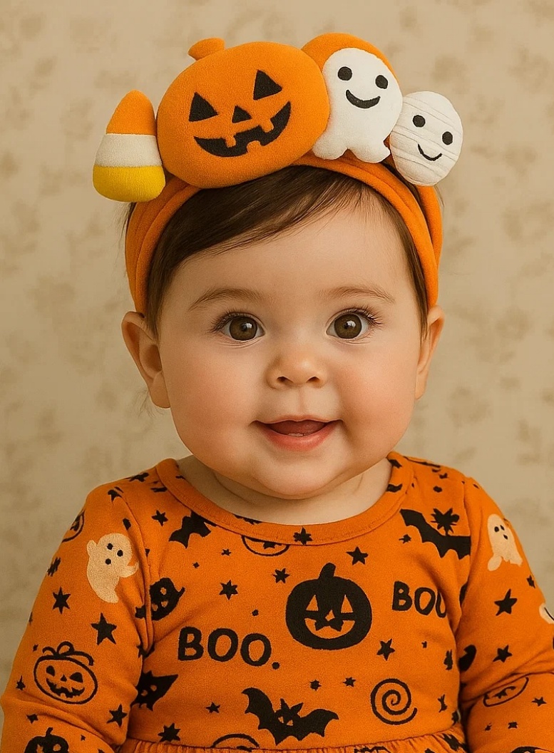 Halloween Pumpkin & Ghost Baby Headband – Soft Elastic Infant Hair Accessory