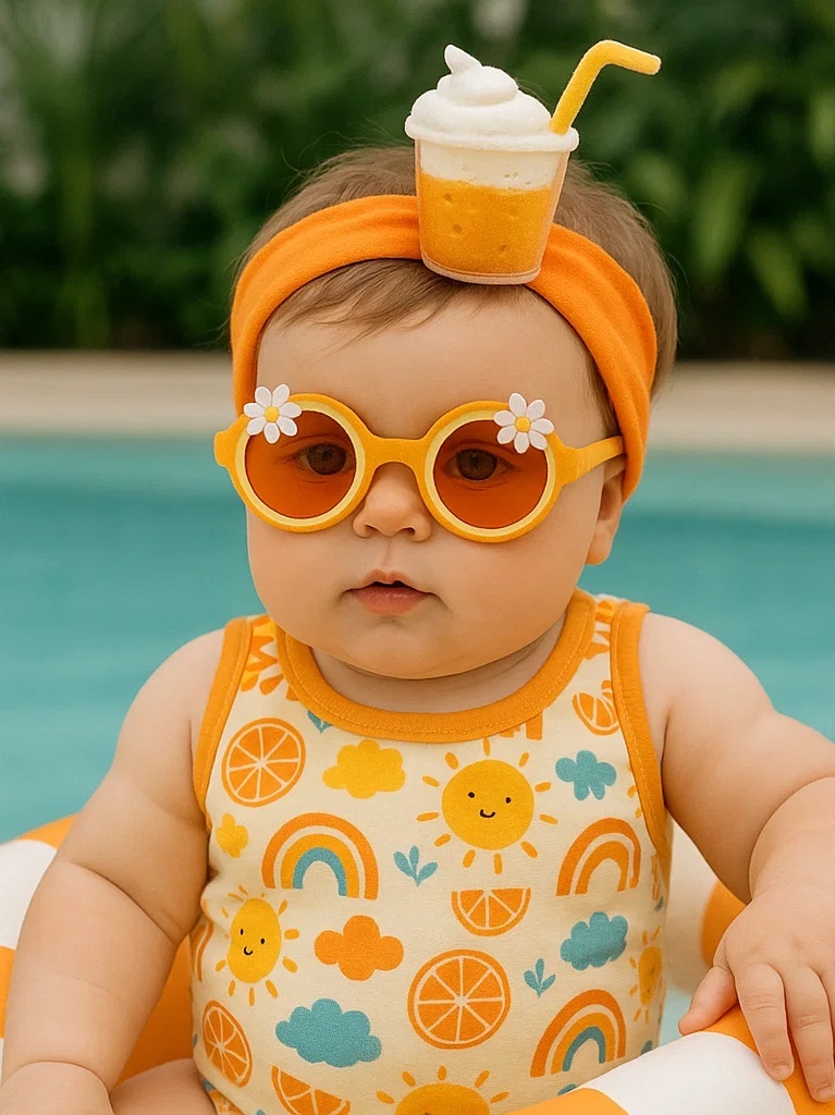 Faixa de Bebê com Bebida de Laranja e Chantilly | Orange Drink Style Baby Headband with Cream Top