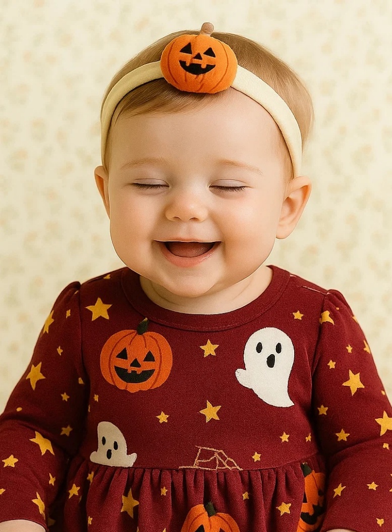 Trick or Treat Baby Headband – Cute Halloween Candy & Pumpkin Design