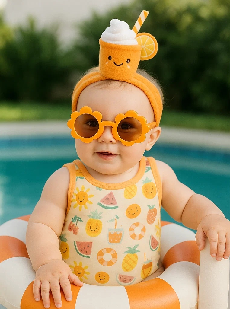 Bentiță de Vară pentru Bebeluși cu Băutură de Portocale | Orange Drink Baby Headband