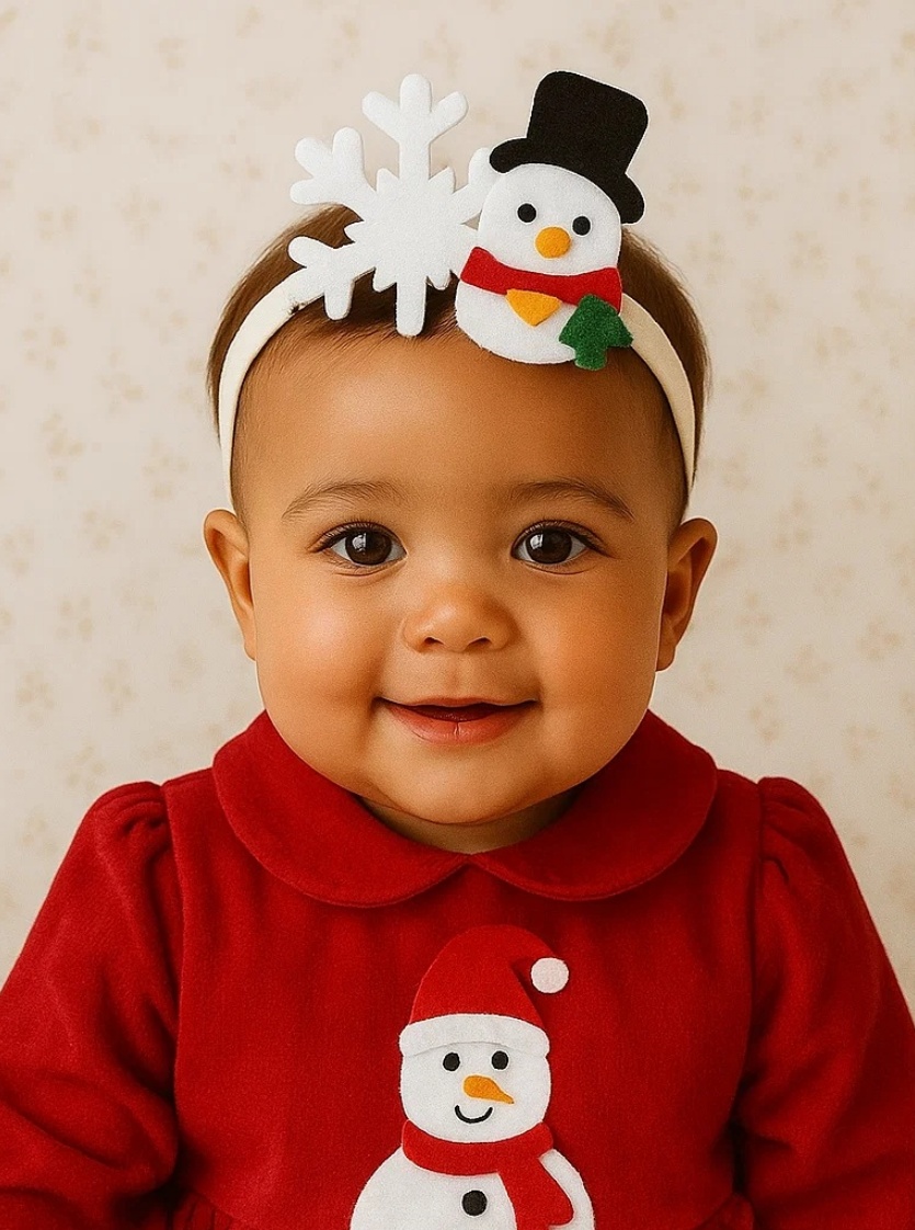 Snowman & Heart Red Bow Baby Headband