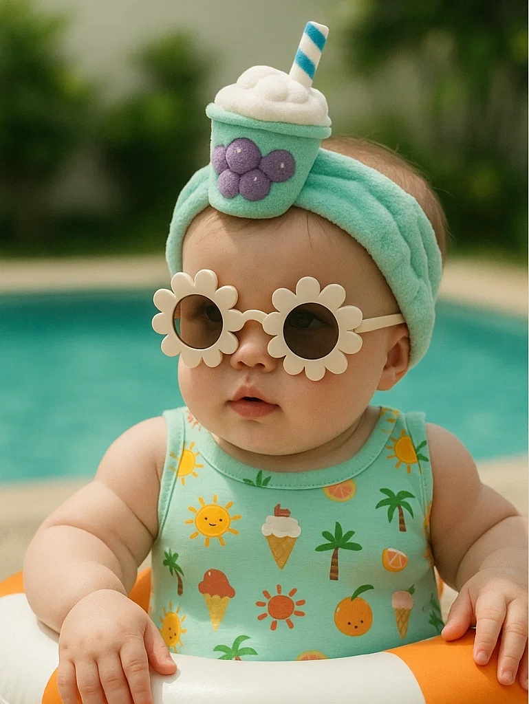 Beebipeapael Viinamarjajoogiga – Vahustatud Kattega | Grape Drink Baby Headband with Cream Top