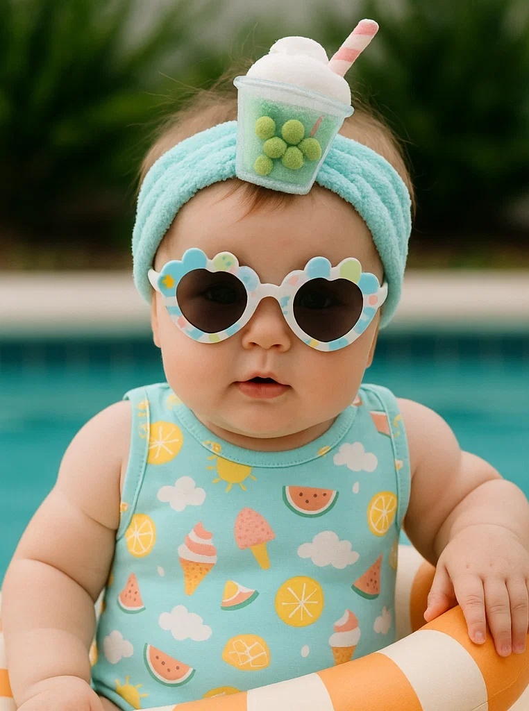 Letní Čelenka pro Miminka s Nápojem a Pěnovou Polevou | Baby Headband with Creamy Bubble Drink