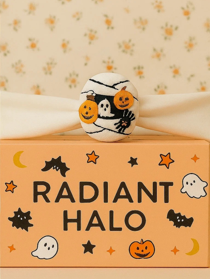 Halloween Baby-Stirnband mit Mumie, Kürbis und Spinne – Weiches, elastisches Haarband für Kleinkinder