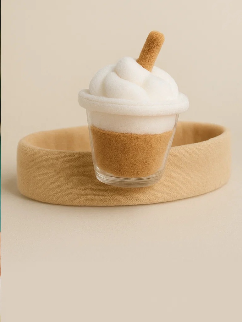 Milk Tea Cup Baby Headband with Cream Swirl | 奶茶杯宝宝发带 - 奶油旋顶设计