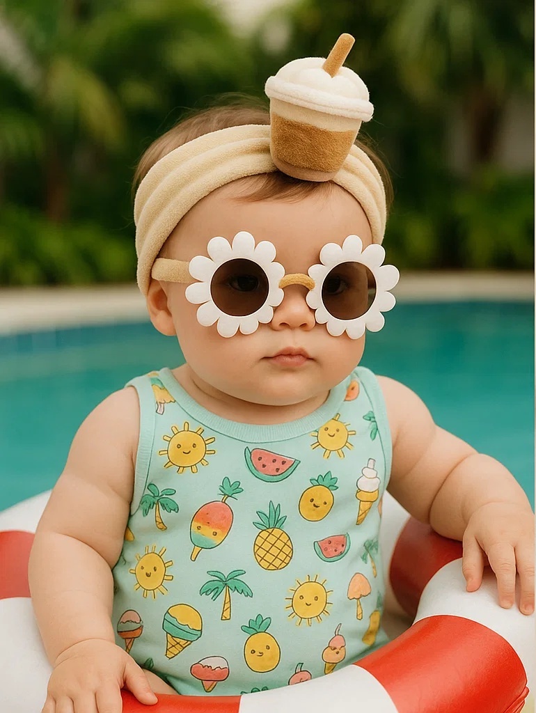 Milk Tea Cup Baby Headband with Cream Swirl | 奶茶杯宝宝发带 - 奶油旋顶设计