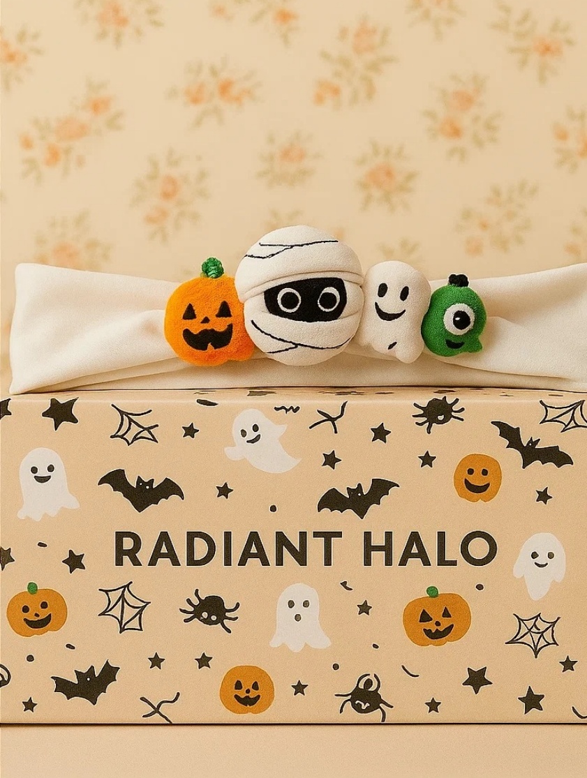 Bandeau bébé d'Halloween avec citrouille, momie, fantôme et monstre – Accessoire capillaire doux et élastique