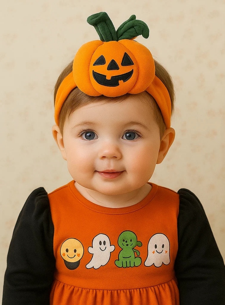 Tiara de bebê de Halloween com abóbora de pelúcia – Faixa elástica macia para cabelo infantil