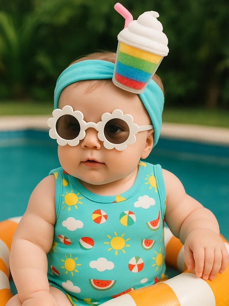 Rainbow Drink Baby Headband with Whipped Cream Top | 彩虹饮品宝宝发带 - 奶油顶造型