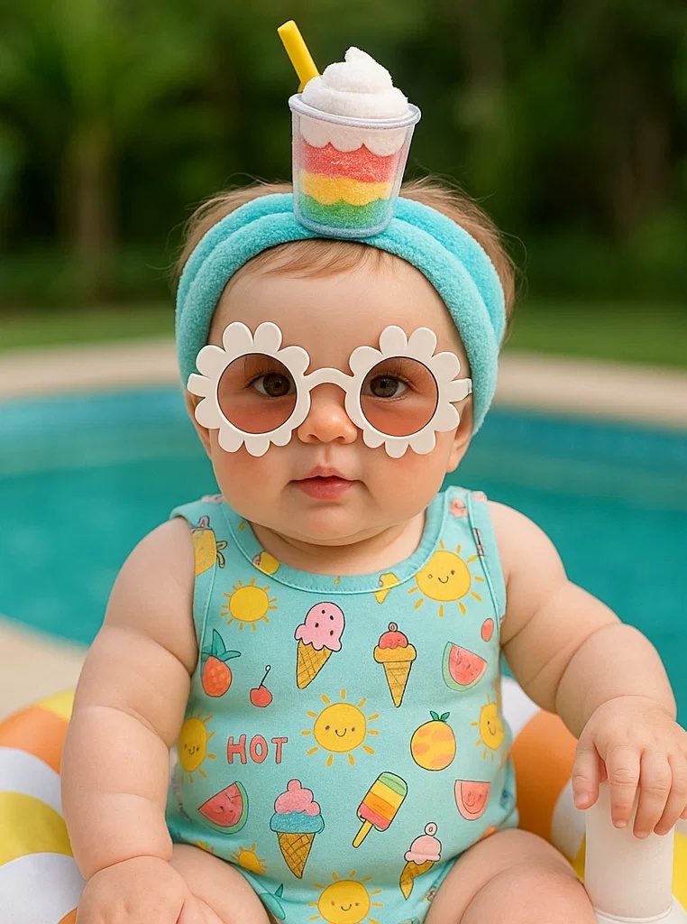Rainbow Delight Baby Headband – Colorful Drink Plush Design for Cute Summer Style